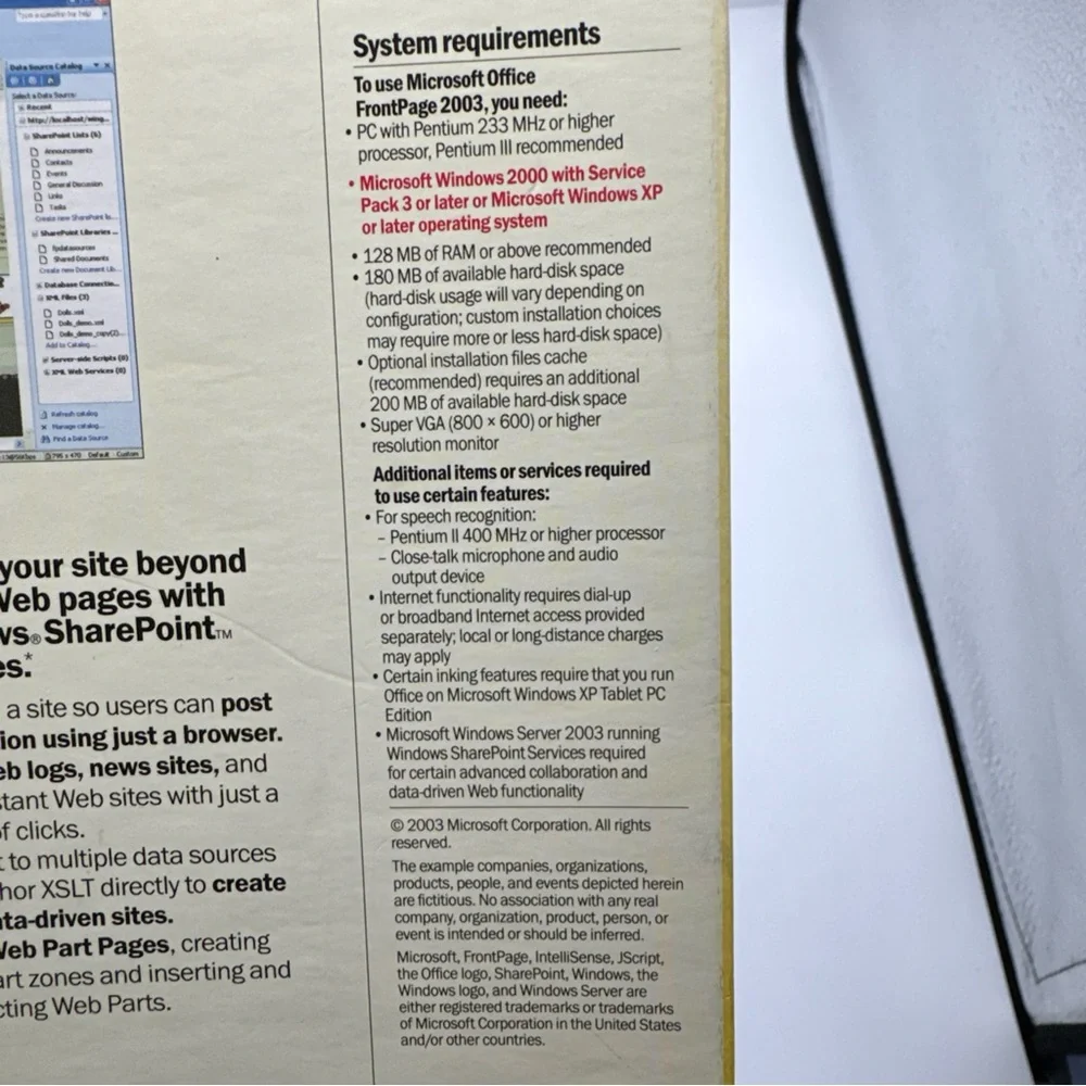 Microsoft FrontPage 2003 Software Box